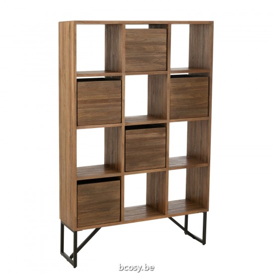 J Line Kast Met Lades Gerecycleerd Teak Naturel opbergrekken uitstalkasten open kasten JO40803.