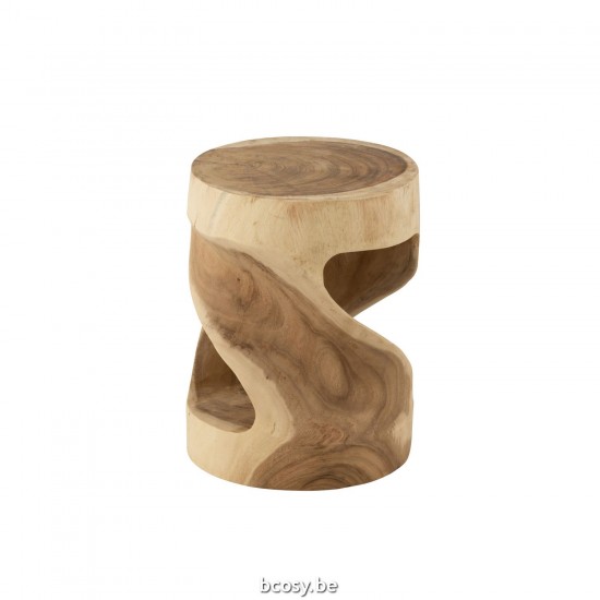 Jline Stoel Rond Suar Hout Naturel.
