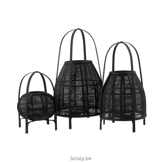 Jline Lantaarn Kap Bamboe Zwart Large.