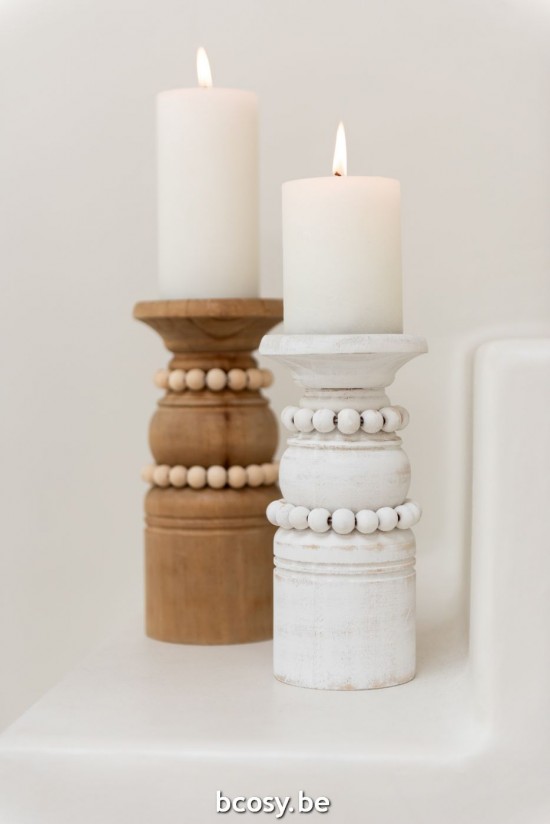 Jline Portavelas Pila Pino Metal Blanco Small.