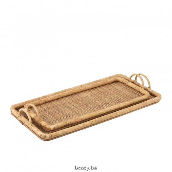 J Line Plateau de service plateaux de service Jolipa Set De 2 Plateaux Rectangle Rottin Metal Naturel.