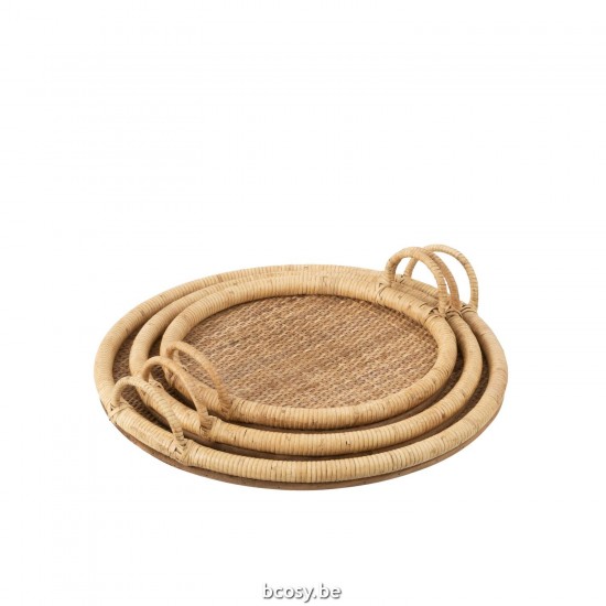 J Line Plateau de service plateaux de service Jolipa Set De 3 Plateaux Ovales Rottin Metal Naturel.
