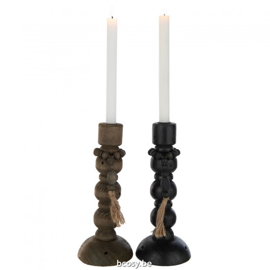 J Line chandeliers candélabres Jolipa Bougeoir Louis Pin Fer Noir Brun Assortiment De 2.
