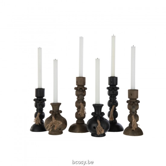 J Line Candle Holder Louis Pinewood Iron Black Brown Assortment Of 2 candleholders candle holders candlesticks.