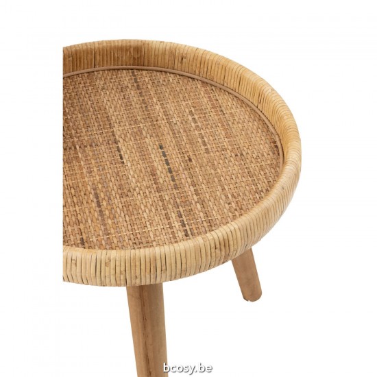 Jline Set Van 2 Bijzettafels Lurne Rotan Spar Natuur.