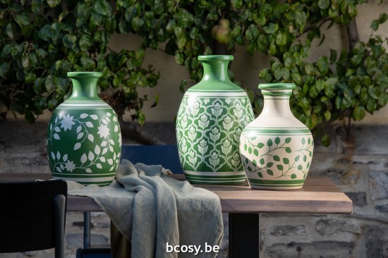 Jline Jarron Flores Líneas Terracota Verde Blanco.