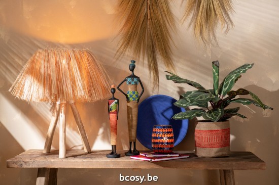 J Line Cesto Rotondo Striscia Iuta Naturale Arancione Large Assortimento Di 2 Cesta Redonda Tira Yute Natural Naranja Large S.