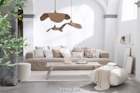 Jline Cojin Bordado Flores Flecos Algodon Greige.