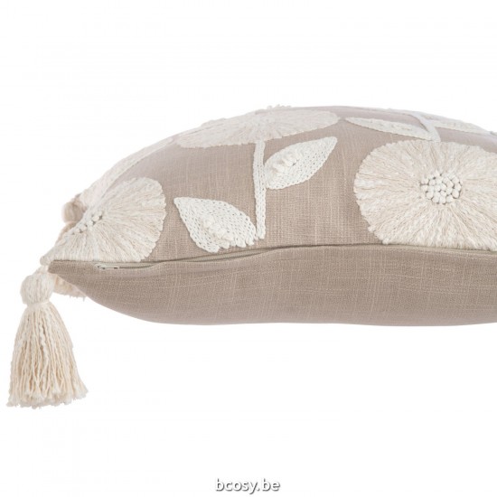 J Line coussins Jolipa Coussin Fleurs Feuilles Coton Taupe Beige.