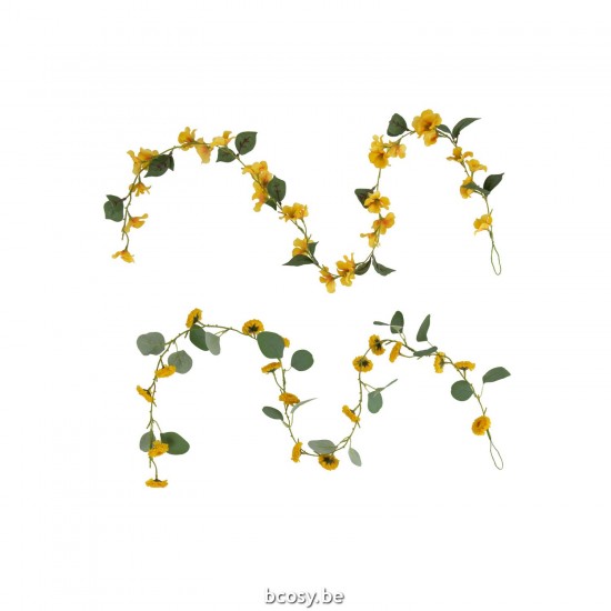 J Line guirlandes suspendues Jolipa Guirlande Fleurs Feuilles Plastique Jaune Vert Assortiment De 2.