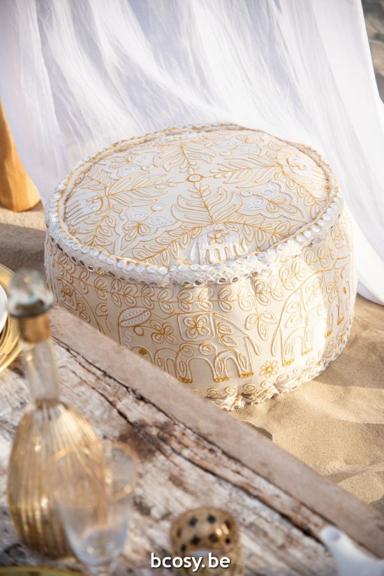 Jline Puf Redondo Elefantes Espejos Algodón Crema Oro Large.