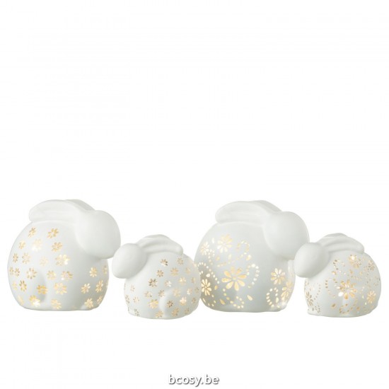 Jline Konijn Bloemen Led Glas Wit Large Assortment Of 2.