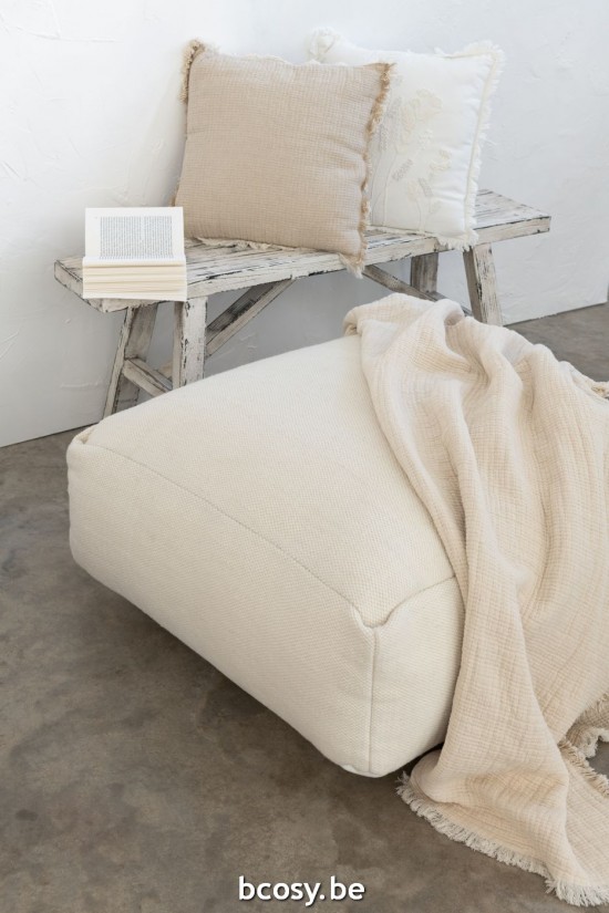 J Line Cuscino Frangia Mussola Di Cotone Beige Chiaro Cojín Flecos Muselina Algodón Beige Claro.