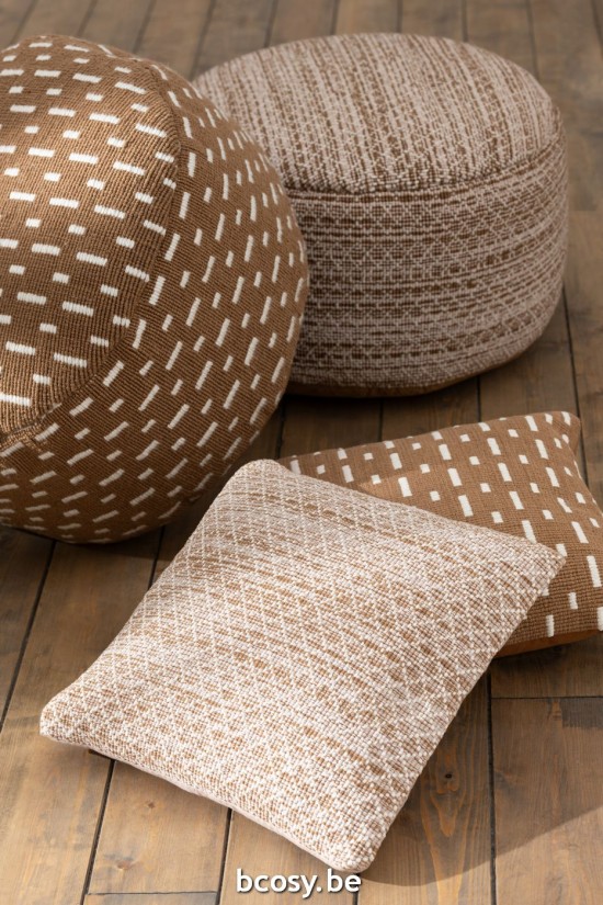 Jline Cojín Cuadrado Outdoor Poliéster Marrón Blanco.