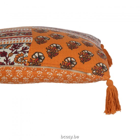 J Line coussins Jolipa Coussin Fleurs Floches Coton Orange.