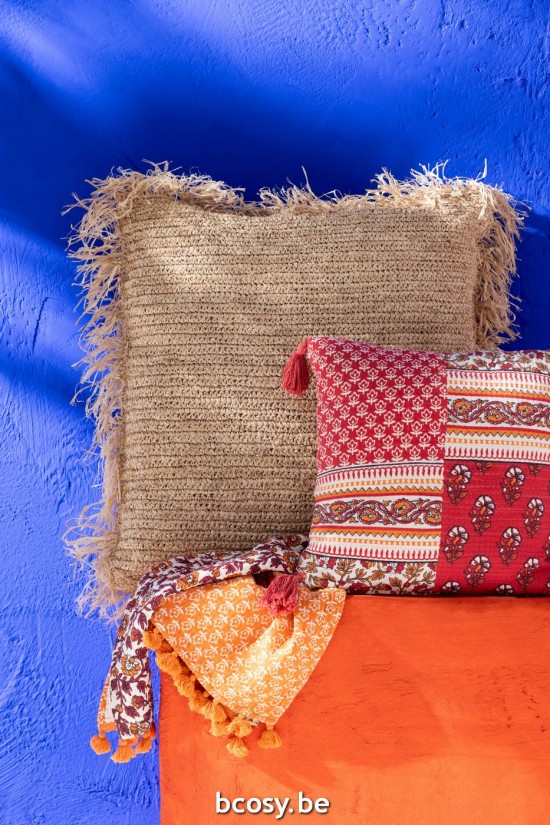 Jline Cojín Flores Flecos Algodón Rojo.