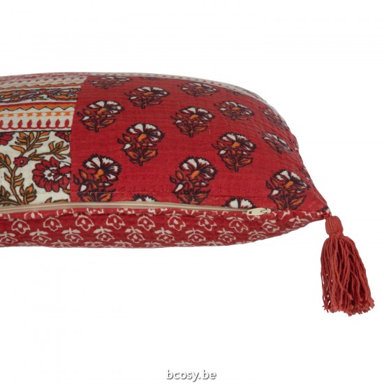 J Line coussins Jolipa Coussin Fleurs Floches Coton Rouge.