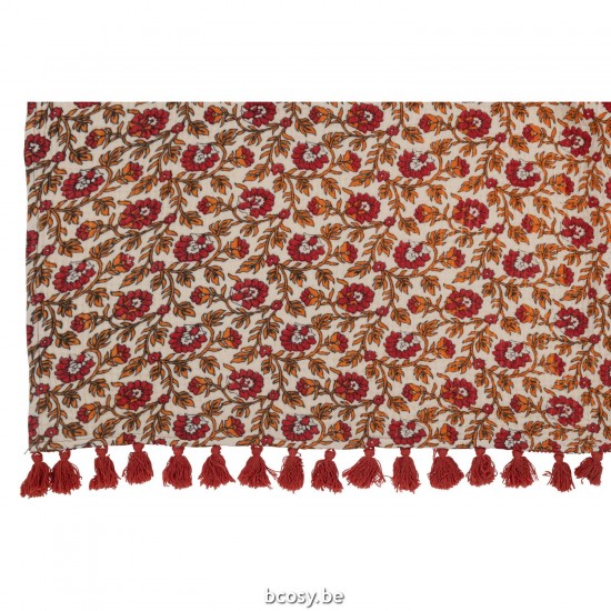 Jline Plaid Strand Mat Bloemen Katoen Rood.