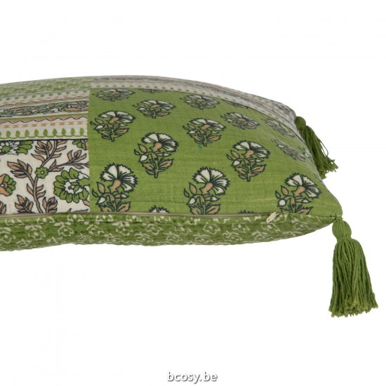 J Line coussins Jolipa Coussin Fleurs Floches Coton Vert.