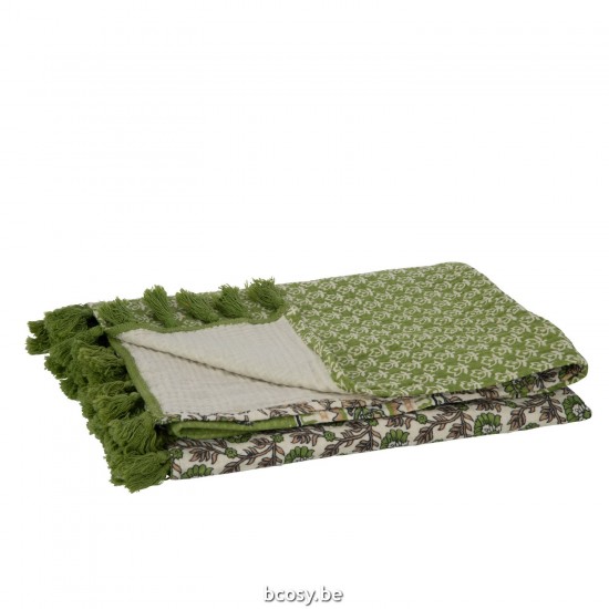 J Line Jolipa Plaid Tapis De Plage Fleurs Coton Vert.