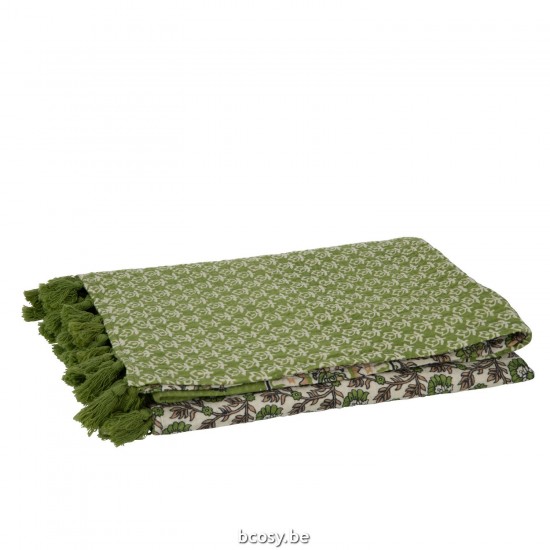J Line Plaid Strand Mat Bloemen Katoen Groen plaids deken dekens dekentjes quilts JO41755.