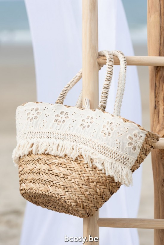 Jline Bolsa De Playa Flores Flecos Algas Marinas Natural Crema.