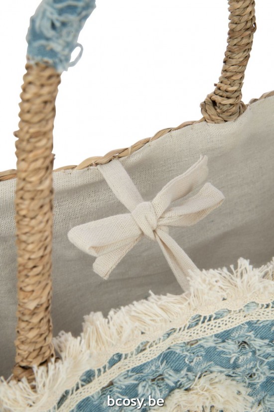 J Line sac fourre tout sacs fourre tout Jolipa Sac De Plage Fleurs Franges Denim Jonc De Mer Nat Bleu.