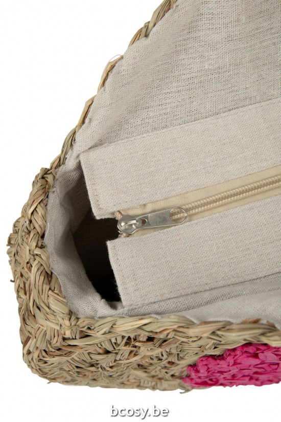 J Line sac fourre tout sacs fourre tout Jolipa Sac De Plage Rond Fleur Jonc De Mer Nat Fuchsia.