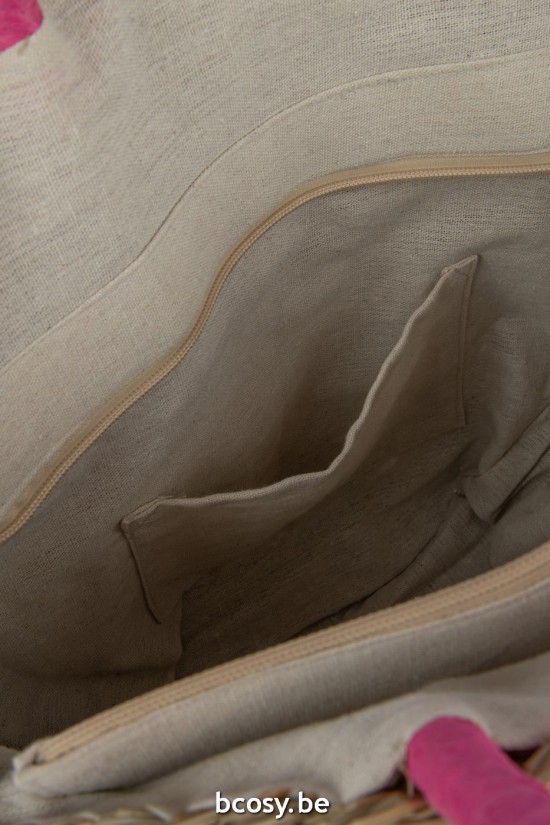 Jline Strandtas Rond Bloem Zeegras Nat Fushia.