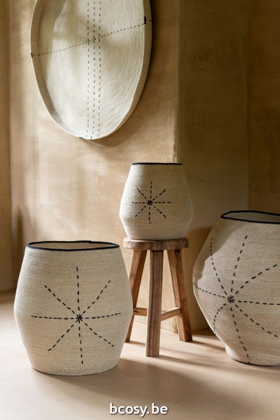 Jline Juego De 3 Cestas Estrella Punteadas Lin Alga Marina Natural Negro.