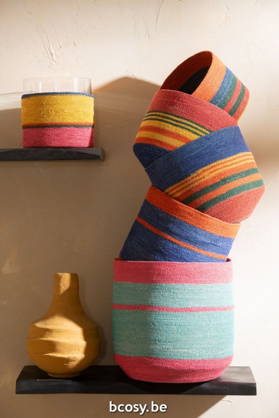 Jline Portavelas Redondo Rayas Vidrio Alga Marina Amarillo Rosa.