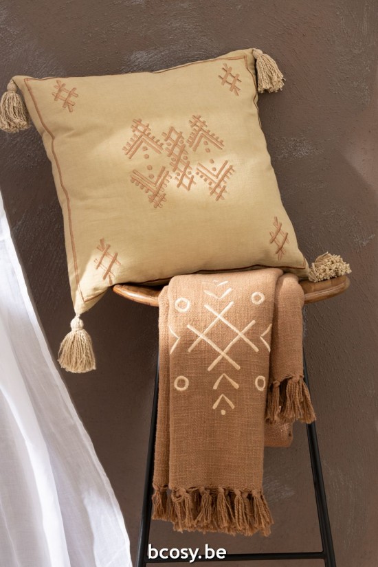 Jline Cojín Motivos Étnicos Borlas Algodón Arena Marrón Small Surtido De 2.