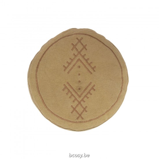 J Line poufs Jolipa Pouf Cylindre Motifs Ethniques Coton Sable.