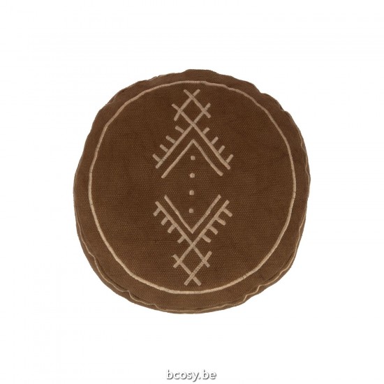 J Line poufs Jolipa Pouf Cylindre Motifs Ethniques Coton Marron.
