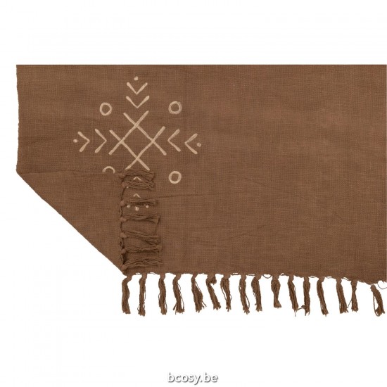 J Line Jolipa Plaid Motifs Ethniques Franges Coton Marron.