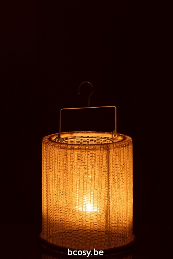 J Line lanternes photophores Jolipa Lanterne Suspendue Cylindre Metal Polyester Blanc Small.