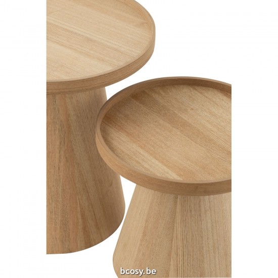 J Line tables d appoint bouts de canapé Jolipa Set De 2 Tables Basses Rond Avec Rebord Bois Naturel.