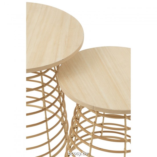 J Line tables d appoint bouts de canapé Jolipa Set De 2 Tables Basses Rond Pied Circulaire Bois Naturel.