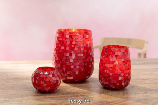 Jline Portacandelitas Mosaico Triángulo Vidrio Rojo Rosa Small.