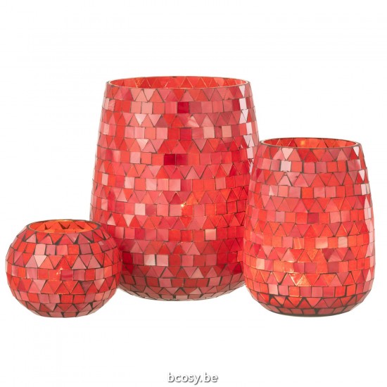 J Line Hurricane Mosaic Triangle Glass Red Pink Large tea lights holders.