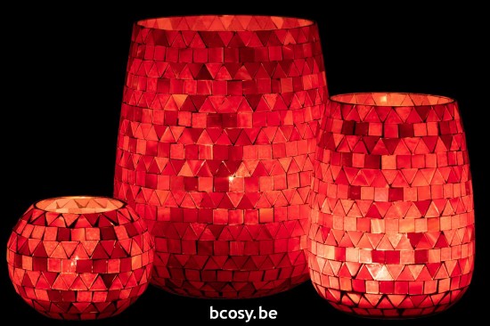 Jline Windlicht Mosaik Dreieck Glas Rot Rosa Large t lichthalter teelichtleuchter teelichte.