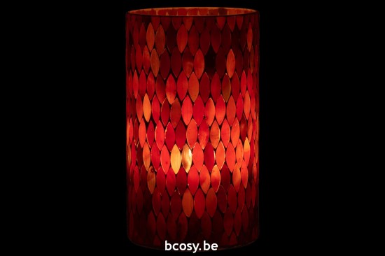 J Line lanternes photophores Jolipa Photophore Mosaic Feuille Verre Rouge Orange Large.