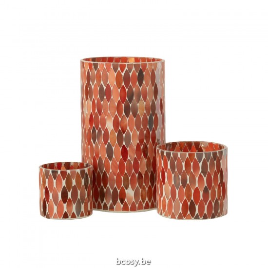 Jline Windlicht Mozaiek Blad Glas Rood Oranje Large.