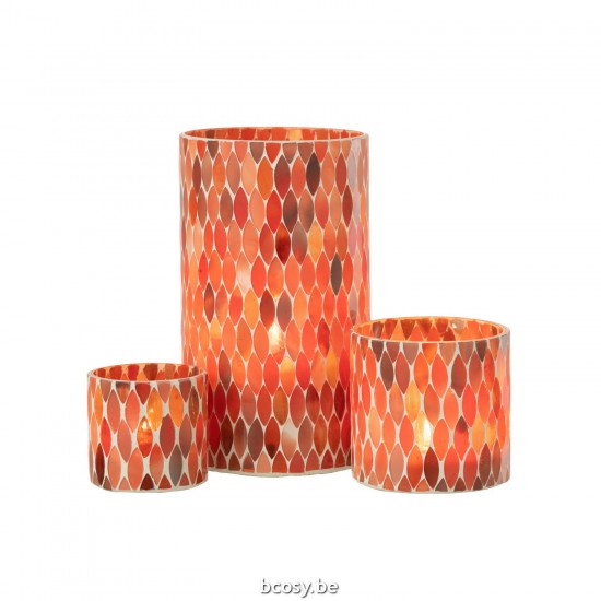 J Line Hurricane Mosaic Leaf Glass Red Orange Large lanterns hurricanes.