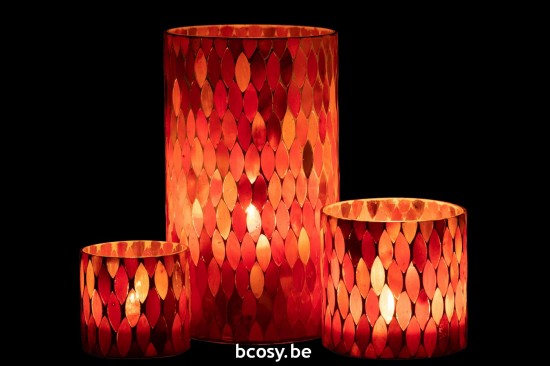 Jline Windlicht Mosaik Blatt Glas Rot Orange Large lanternen.