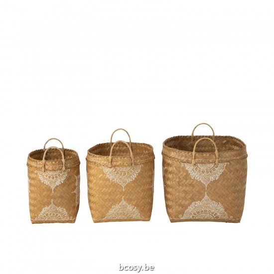 J Line Set Of 3 Baskets Drawing Bamboo White Natural baskets.