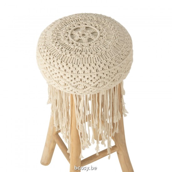 J Line chaises tabourets de bar Jolipa Tabouret Franges Bois Macrame Blanc.