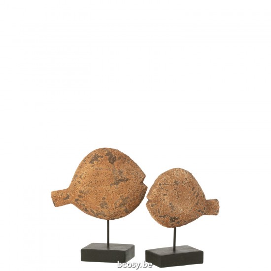 J Line poissons sur base statuettes Jolipa Set De 2 Poissons Sur Pied Bois D Albasia Naturel.