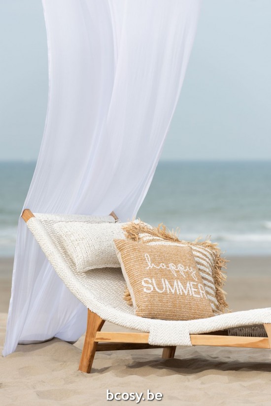 J Line Cuscino Rigato Frangia Mendong Bianco Cojín Rayas Flecos Mendong Blanco.