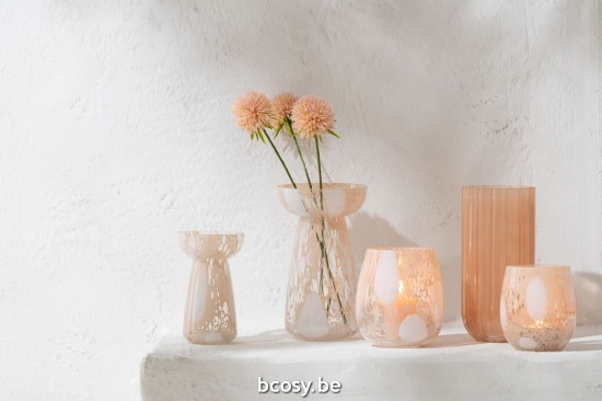 Jline Jarron Alto Hilos Vidrio Beige Blanco Small.